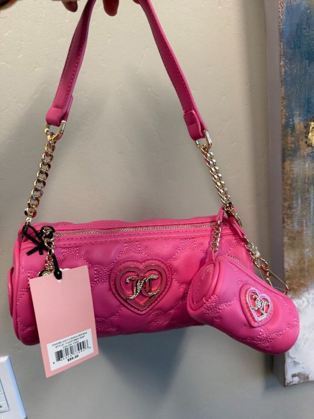 JUICY COUTURE Barrel Bag w Mini Barrel Coin Purse/Tag/Long Crossbody Strap